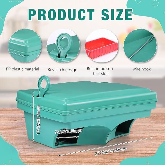 Qualirey 6 Pack Rat Bait Stations with 6 Keys Reusable Heavy Duty for Rodents Outdoor Mouse Poison Holder Large Station Traps for Mice Pests, Bait Not Included(Green)