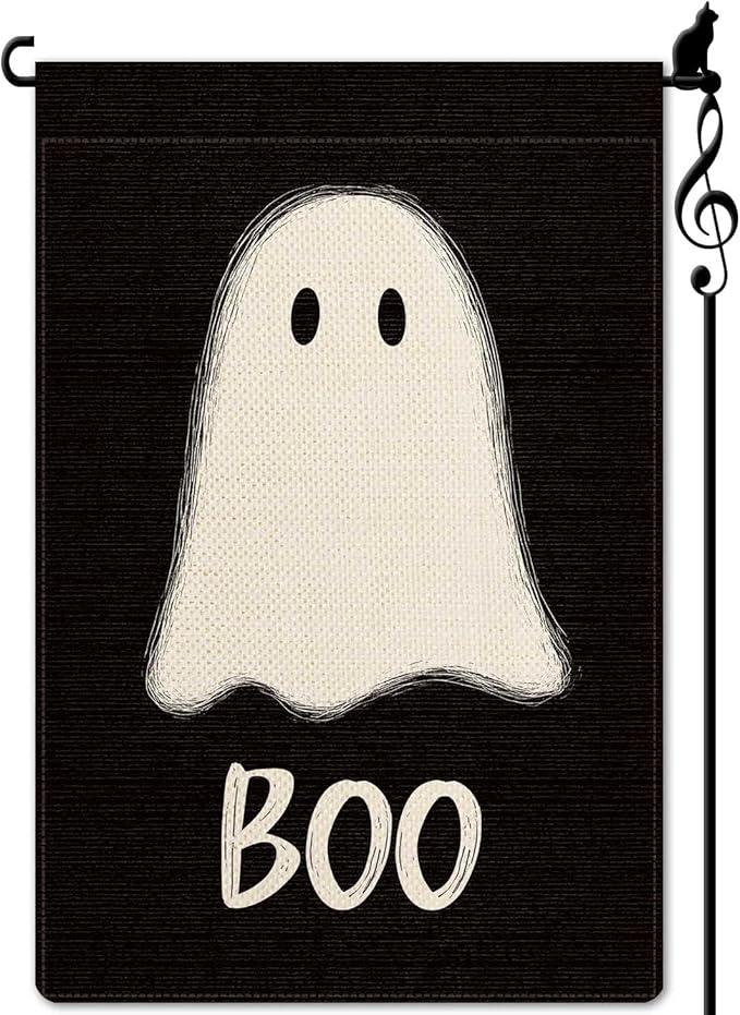 Happy Halloween Boo Garden Flag Cute Ghost Small Flag for Outside Burlap Double Sided Welcome Yard Lawn Decor 12.5x18"
