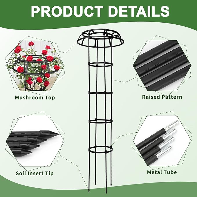1 Pack Garden Trellis for Climbing Plants Outdoor, 65" Adjustable Mushroom Top Trellis, Umbrellas Plant Support Obelisk for Potted Plants Climbing Vine Rose Clematis Vegetable Indoor Outdoor