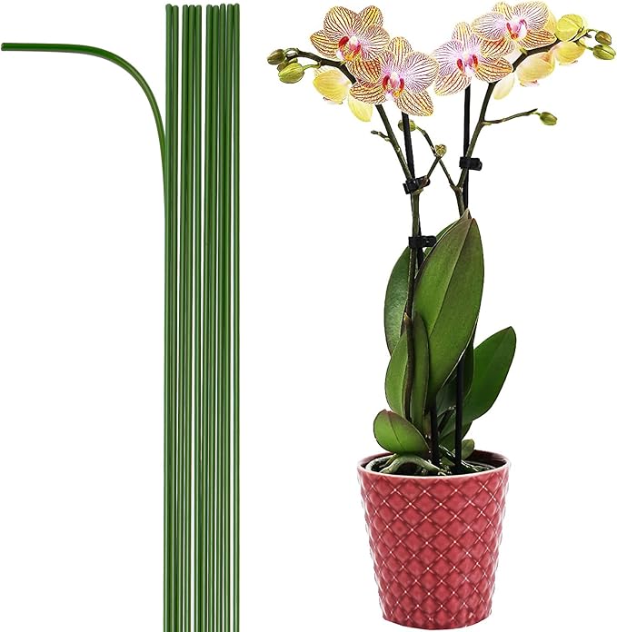 10-PCs 15-3/4" Plastic Coated Orchid Stakes for Plants Support, Bendable Orchid Support Stakes - Green