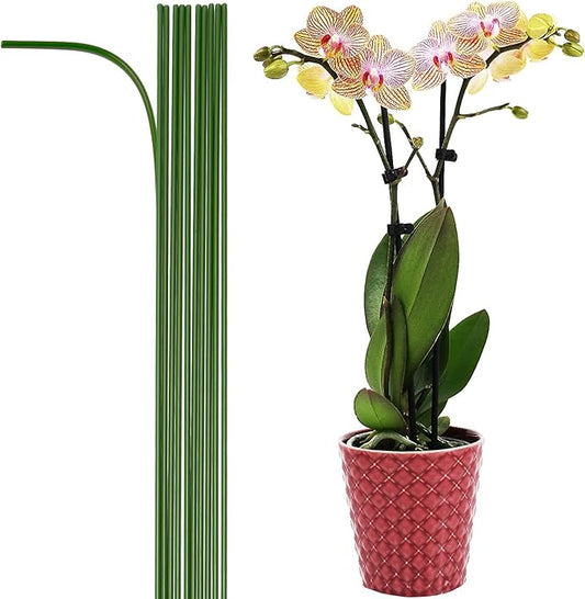 10-PCs 15-3/4" Plastic Coated Orchid Stakes for Plants Support, Bendable Orchid Support Stakes - Green