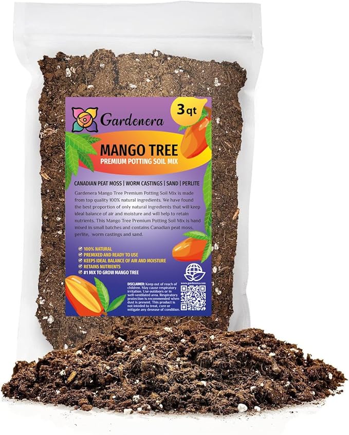 Mango Tree Potting Soil - Enhance Fruiting and Health with Professional Grade Nutrient-Rich Mix - 3 Quart