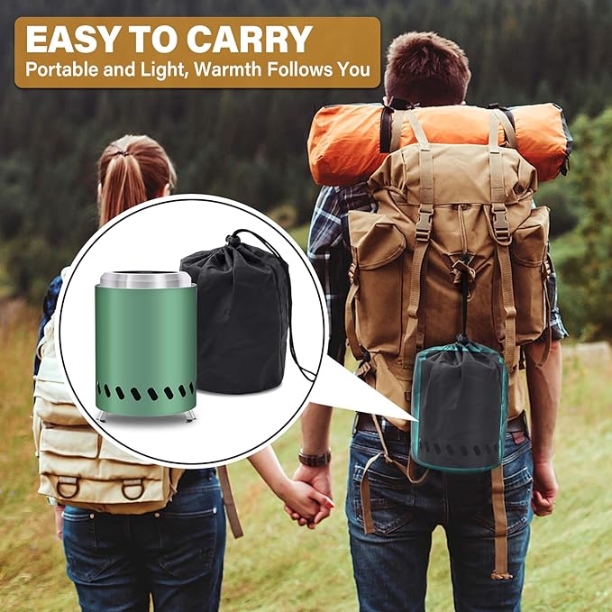 HGD 8.0 x 5.5 Inch Smokeless Firepit, Stainless Steel Fire Pits, Smokeless Fire Pit for Outside with Carry Bag for Camping Backyard Patio Garden Picnic Green