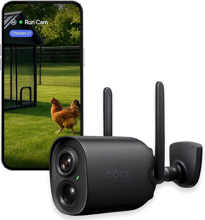 Coop Smart WiFi Chicken Camera – iOS Only, 1080p HD, Night Vision, AI Predator Alerts, Battery + Solar Option, Outdoor Waterproof Security Cam Monitoring & Egg Watch