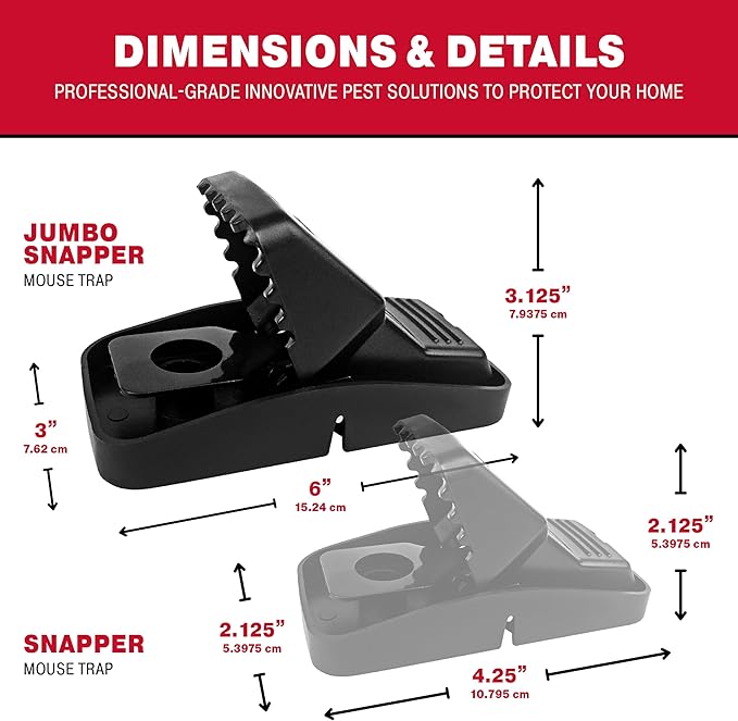 Catchmaster Snapper Jumbo Rat Trap 6-Pk, Rat Traps Indoor for Home, Reusable Rodent Killer for House, Indoor & Outdoor Rodent Bait Station, Eco-Friendly Pest Control for Garage, Basement, & Kitchen