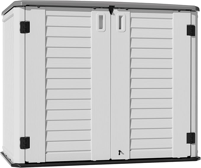 Outdoor Patio Storage Shed,Waterproof Horizontal Outdoor Storage Cabinet for Garbage Cans,Tools and Lawnmower Lockable(34 Cu.ft-Warm-White)