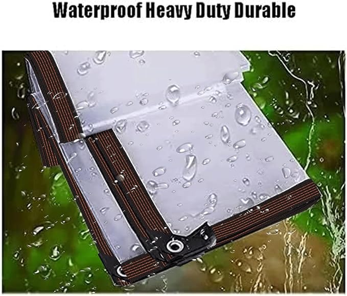 Clear Tarp Waterproof 7x10FT, Transparent Waterproof Tarp with 1 Rolls Ropes Anti Tear for Outdoors Clear Plant Covers for Covering Firewood Piles Patio Furniture Dog or Chicken Coops