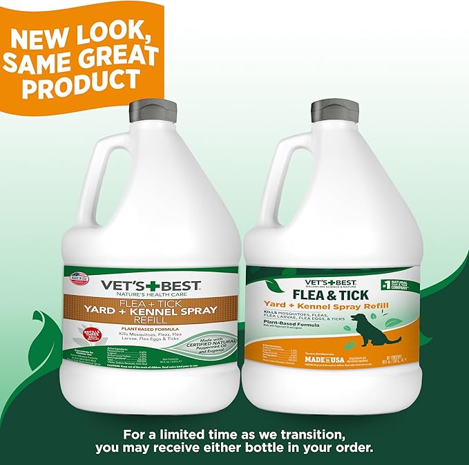 Vet’s Best Flea and Tick Yard and Kennel Spray – Natural Yard Treatment for Fleas, Ticks and Mosquitoes – Plant and Pet Safe Outdoor Spray with Certified Natural Oils – Made in USA – 96 oz Refill