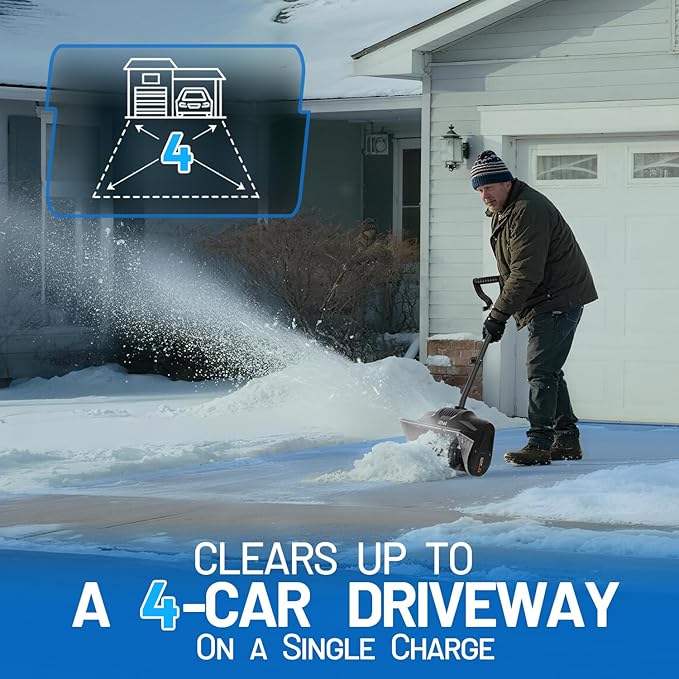 Litheli 20V Cordless Snow Shovel, 12'' Brushless Electric Snow Blower with 4Ah Batteries Included, Lightweight Battery-Powered Snow Thrower for Driveway & Sidewalk