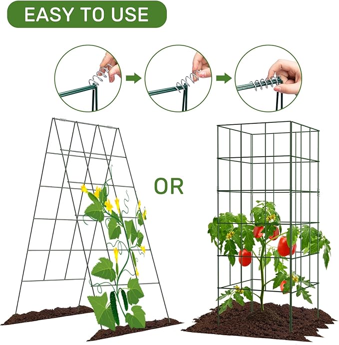 AGTEK 2 Packs 18" x 46" Foldable Cucumber Trellis with Zip Ties Plant Support A Frame Metal Trellis for Cucumber, Climbing Plants, Vegetable Flowers