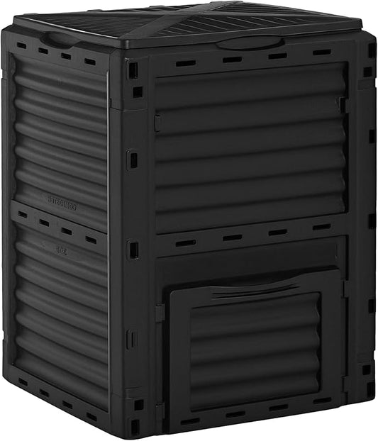 Outsunny Garden Compost Bin 80 Gallon Outdoor Large Capacity Composter Fast Create Fertile Soil Aerating Box, Easy Assembly, Black