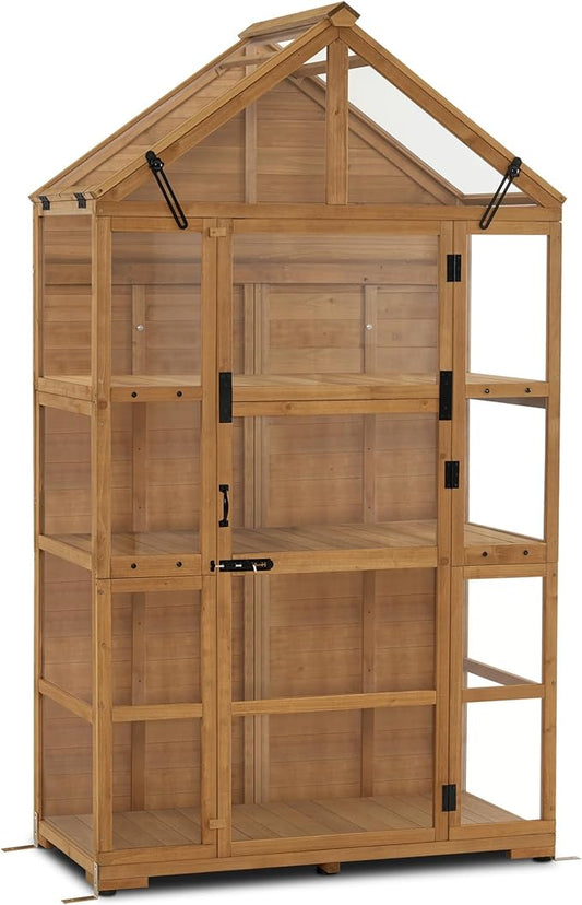 MCombo Wooden Greenhouse Outdoor with Openable Roof Vent and Adjustable Shelves, 0826 (Natural)