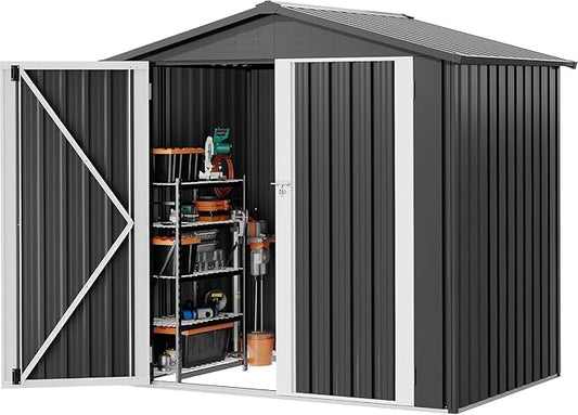 DWVO 6x4ft Metal Outdoor Storage Shed, Lockable Tool Storage Sheds, Oversized Steel Garden Sheds with Sloped Roof for Backyard, Patio, Garage, Lawn, Dark Gray