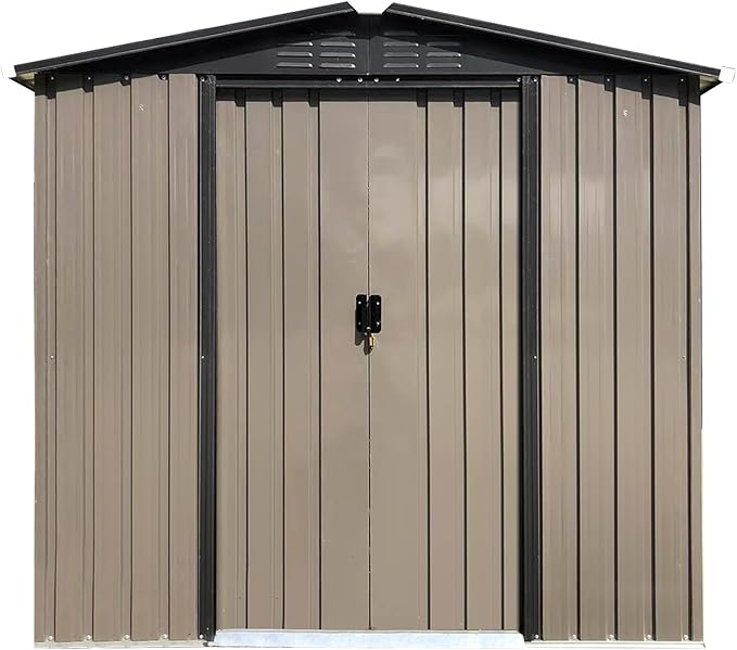 6ft x 4ft Outdoor Tool Shed Metal Storage Shed Outdoor Storage Metal Garden Sheds Tool Cabinet with Roof Slope Design, Sliding Door System for Backyard, Patio, Poolside, Dark Gray