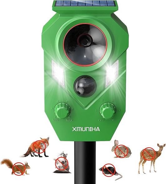 Solar Ultrasonic Animal Repellent Outdoor, Deer Repellent for Yard with RIP Sensor, IP65 Waterproof Squirrels Repeller, Effective Deterrent Cat, Raccoons, Skunks, Rabbits - Light Green