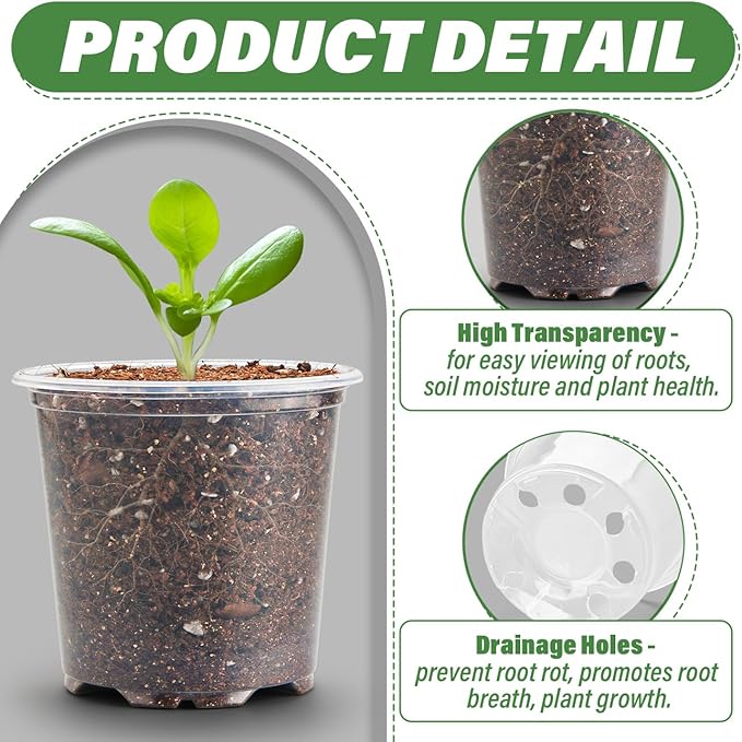 3.5" Clear Seeding Pots 20 Pack Round for Seeds Starter Pot, Seeds Germination Transparent Nursery Pots with Drainage Holes (Clear,3.5Inch,20PCS)