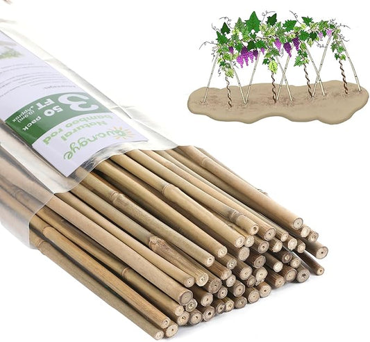 Plant Bamboo Post,3Feet,Bamboo Garden Stakes,50PcsBamboo Stakes,for Tomato,Beans,Vegetable and Flowers, Potted Plants,Indoor and Outdoor Climbing Plants