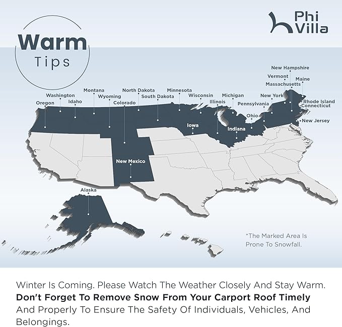 PHI VILLA 12 x 20 ft Carport Metal Carports with Galvanized Steel Roof, Sturdy Heavy Duty Metal Carport for Cars, Boats, and Tractors