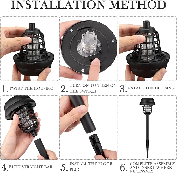 Qualirey 4 Pcs Solar Bug Zapper Waterproof Outdoor Mosquito Zapper Killer and Lighting Repellent Lamp for Indoor Outdoor Use Garden Patio, Purple and White Light(Plastic,Retro Black)