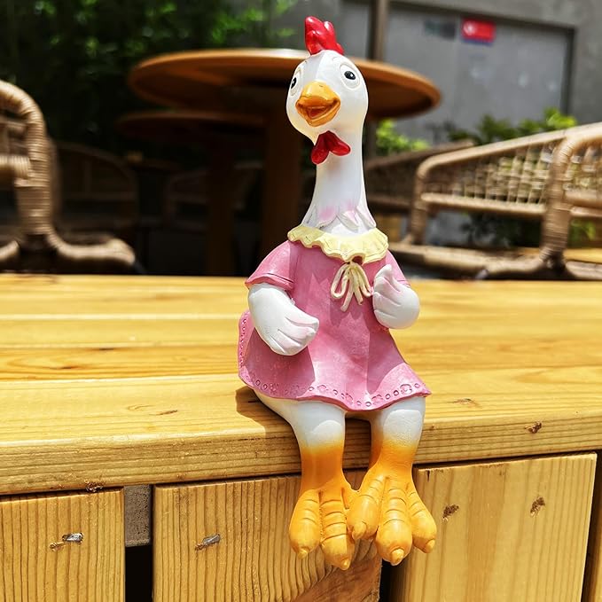 Handside Couple Duck Garden Statues Cartoon Resin Cute Sitting Chicken Sculpture Goose Lovers Figurine Gift Decorations for Yard Home Patio and Office and Wedding (Chicken)