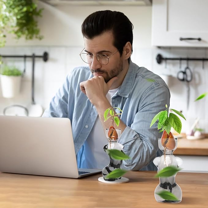 Propagation Vases for Plants Plant Propagation Jars Unique Body Avocado Vase Glass Planter Perfect for Seed Starting Water Rooting and Home Decor Gift for Father