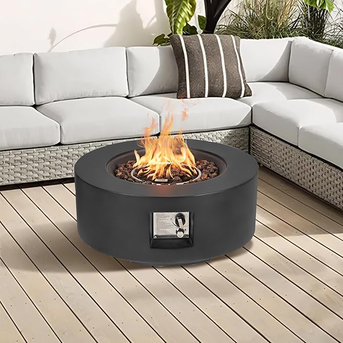 ECOTOUGE 50,000 BTU Outdoor Propane Gas Fire Pit Table, 30 Inch Auto-Ignition Round Gas Fire Pit,Steel Fire Table w/Weather-Resistant Pit Cover, Lava Rocks (Black, no Tank Holder)