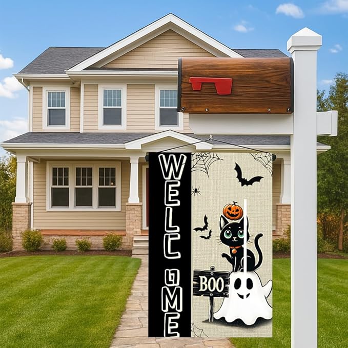 Halloween Black Cat Garden Flag 12x18 Inch Double Sided Polyester Outdoor Flag