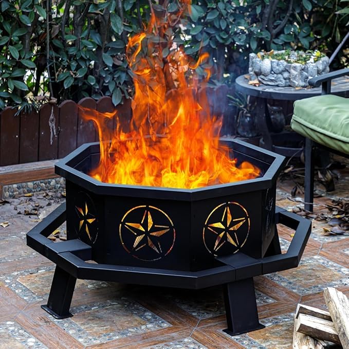 35 Inch Octagonal Outdoor Fire Pit,Wood Burning Fire Pit for Bonfire,Outside,Camping, Backyard, Patio