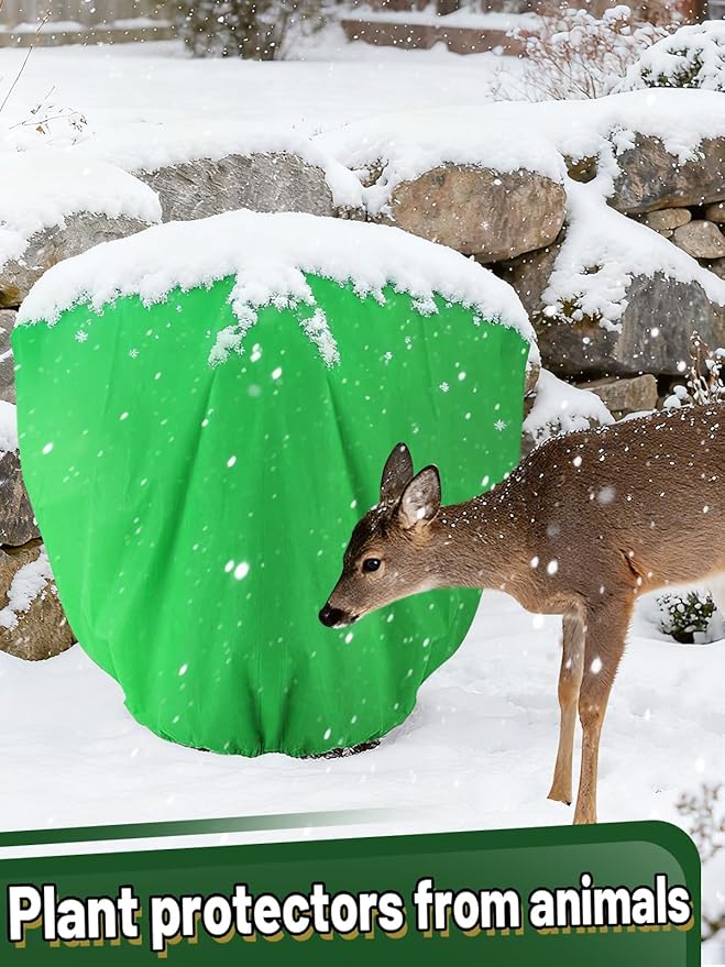 ANPHSIN 12 Pcs Plant Covers Freeze Protection - 39.3in x 39.3in Winter Shrub Plant Protection Bags, Frost Blankets Cloths with Drawstring for Outdoor Garden Plants, Green