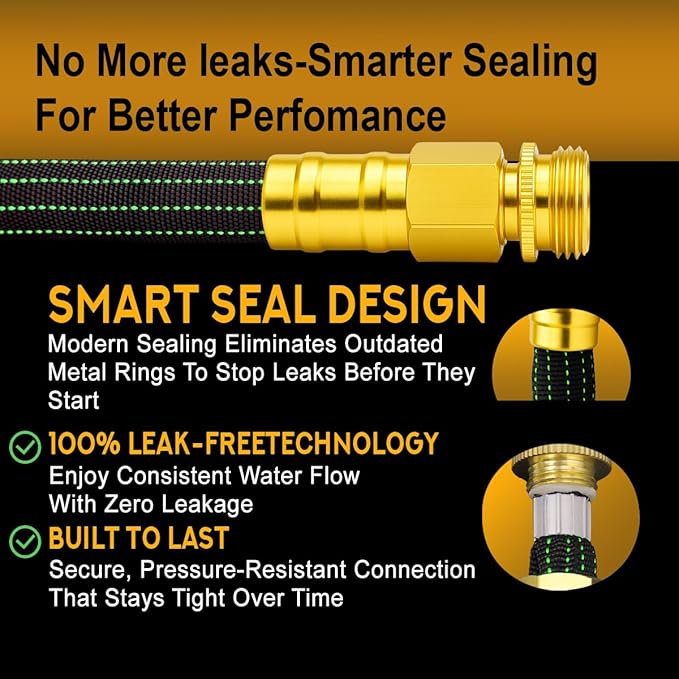 10FT Lightweight Garden Hose,Flexible Water Hose with Solid Brass Head,Kink-Free,Collapsible Hose,High Pressure Flat Water Hose for RV,Boat,Car Wash,Garden,Yard,Camper,Outdoor (GreenBlack, 10 feet)