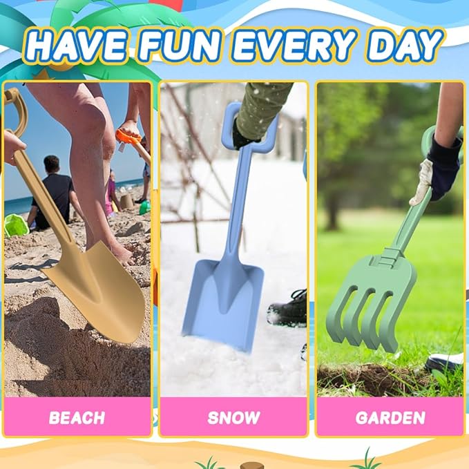 16" Beach Shovel Spade Rake Sandbox Sand Toys, Sturdy Scoop Trowel Garden Digging Planting Shovel Tool Kit, Kids Snow Shovel Outdoor Play Summer Gift Party Favor Beach Essential Travel Toy