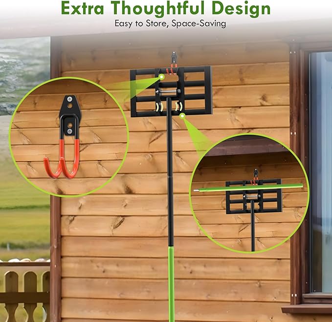 Seeutek Lawn Leveling Rake, 17” x 10” Lawn Leveler with 6.5FT Durable Handle Rakes for Lawns, 0-180° Adjustable Ground Leveler Tool for Yard, Level Soil Sand Dirt Surfaces