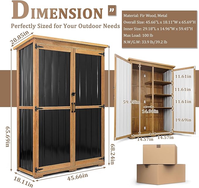 Outdoor Storage Cabinet Waterproof, Outside Cabinets Weatherproof with Shelves, Garage Storage Cabinet Patio Backyard Garden Storage Shed Tool Organizer