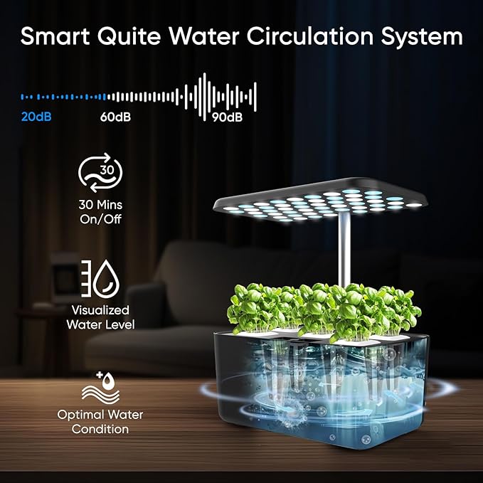 Sonicgrace Indoor Hydroponic Growing System with LED Grow Light, Quiet Smart Water Pump, 5 Pods, Automatic Timer, Perfect for Herbs, Vegetables and Fruits, Ideal Home Office Gardening Gift