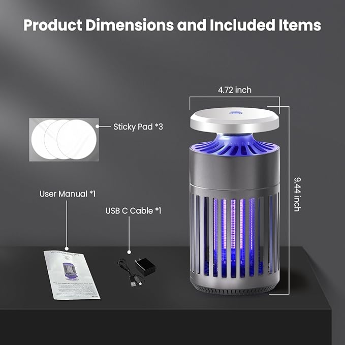 Pest Sniper Indoor Insect Trap,Attracts and Zaps Mosquitos, Gnats, Moths, Fruit Flies，2 in 1 Bug Zapper with Suction and Electric Grid