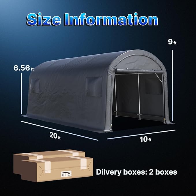 ADVANCE OUTDOOR 10x20 ft Heavy Duty Carport Outdoor Patio Large Space Canopy Storage Shelter Shed with 2 Roll up Zipper Doors & Vents for Snowmobile Garden Tools, Gray