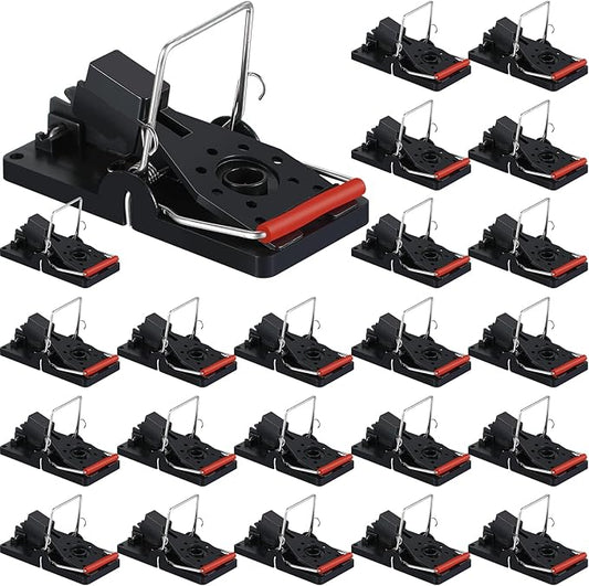 Qualirey 24 Pcs Plastic Mouse Rat Traps House Indoor Quick Effective Safe for Warehouse Garden Kitchen 3.86 x 1.81 x 2.17 Inch (Black,Red)