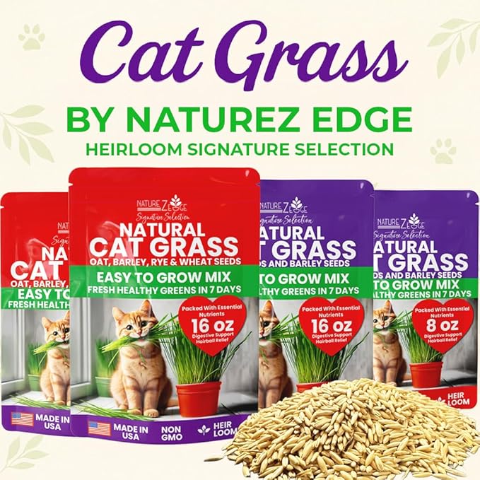 NatureZ Edge Premium Cat Grass Seeds for Indoor Cats, Non GMO - 1 lb Oat, Wheat, Barley & Rye Grass for Indoor Cats, Cat Plant, Kitty Lawn, Pet Grass, Hierba para Gatos, Made in USA
