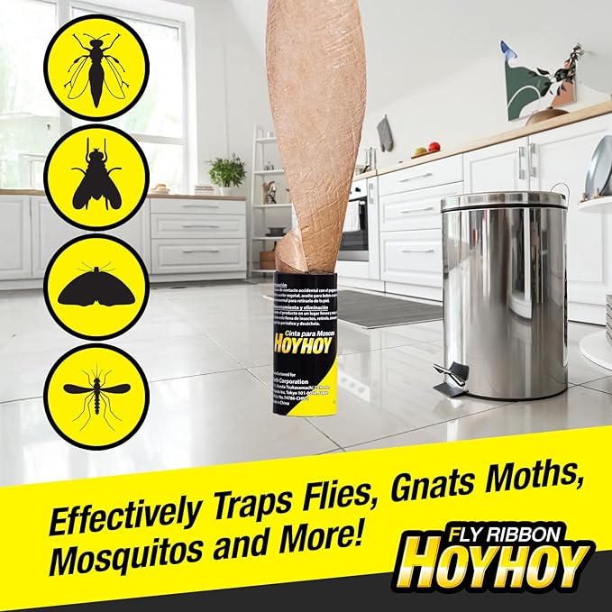 HOY HOY Fly Ribbon 16 Traps (4 Packs) - Multi-Insect Catcher for Home & Garden, Super Sticky, Long Lasting