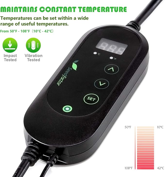 Seedfactor MET Certified Seedling Heat Mat with 50℉~108℉ Digital Thermostat Controller for Seed Germination (10" x 20")