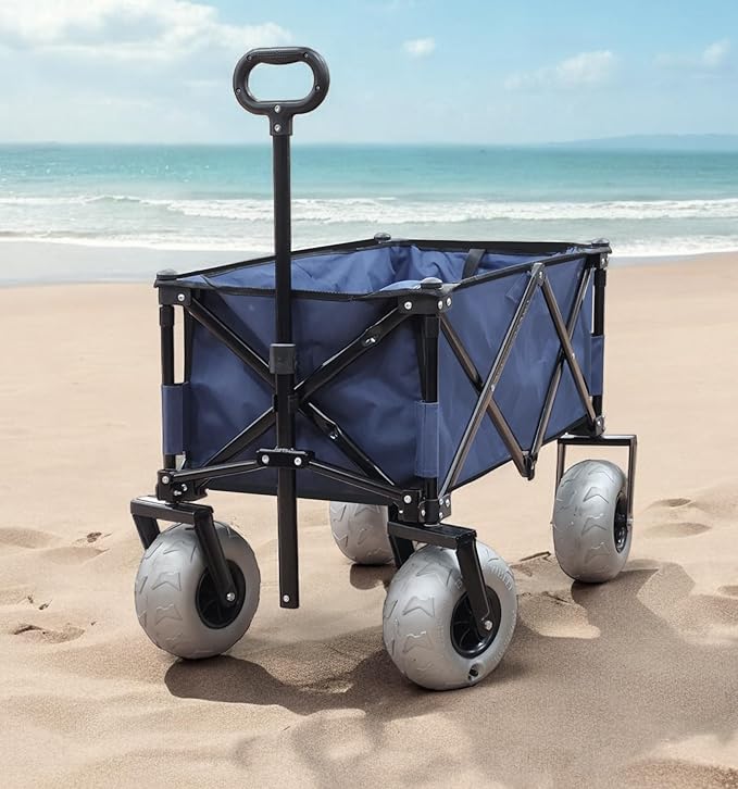 Beach Wagon with Big Wheels for Sand - All Terrain Steel Frame Utility Cart with 9" Pneumatic Tires, Collapsible Folding Design (Sand Warrior RX800)