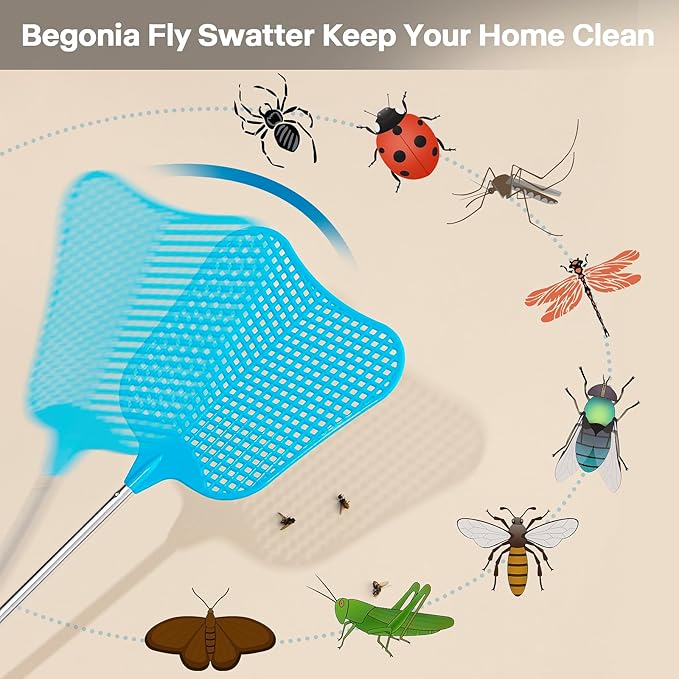 Telescopic Fly Swatter, Hiway 3 Pack Fly Swatter for Indoors Plastic Flyswatter Heavy Duty with Stainless Steel Telescopic Handle