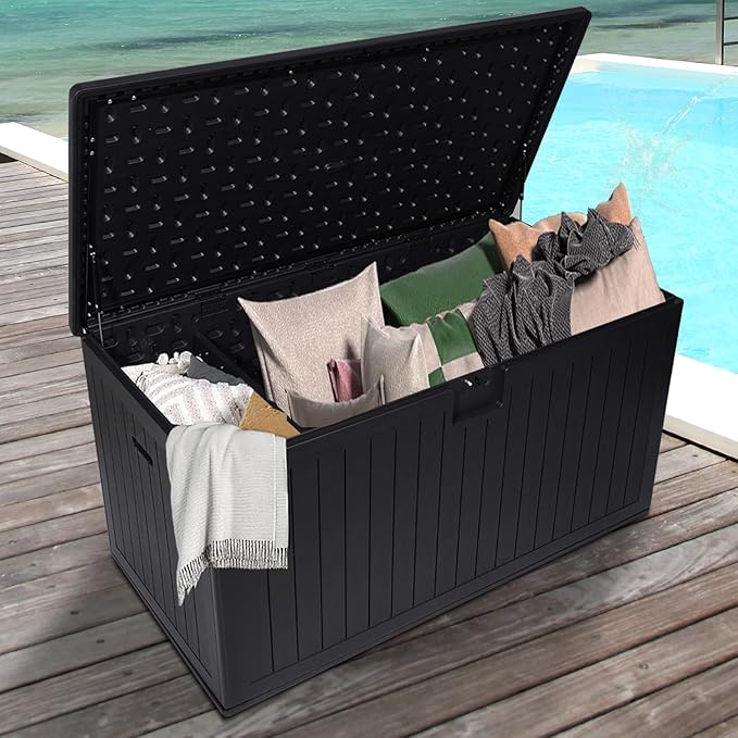 KUIKUI 288 Gallon Waterproof Deck Box, Outdoor Storage Box Waterproof Lockable with Divider and Lifter Prevent Water Seeping into from Floor for Patio Cushions