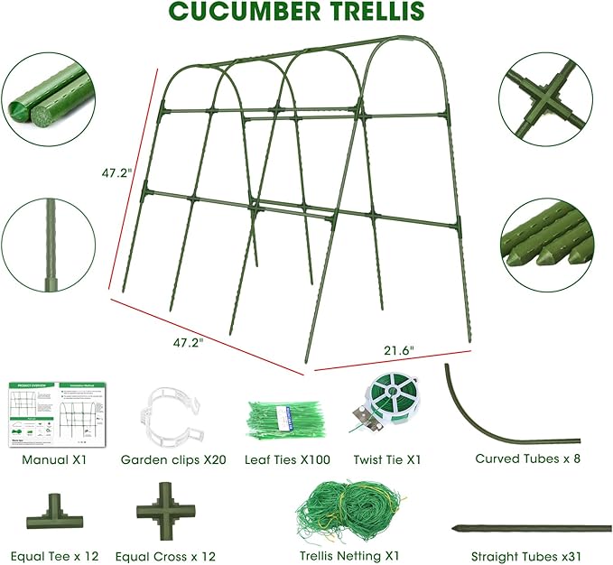 Cucumber Trellis for Raised Bed,U-Shape Garden Trellis for Climbing Plants Outdoor, Metal Arch Vegetables Trellis, Plant Support for Vine (Green, 47.2x47.2 X21.6)