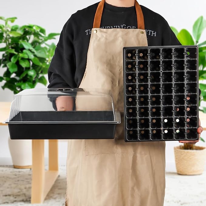 5-Pack No Drip Seed Starter Trays with 4" Humidity Dome - 240 Cells Deep Root Plug Trays, 2.76" Depth for Strong Roots Perfect for Vegetables, Herbs, Flowers & Plant Propagation, Gardening Supplies