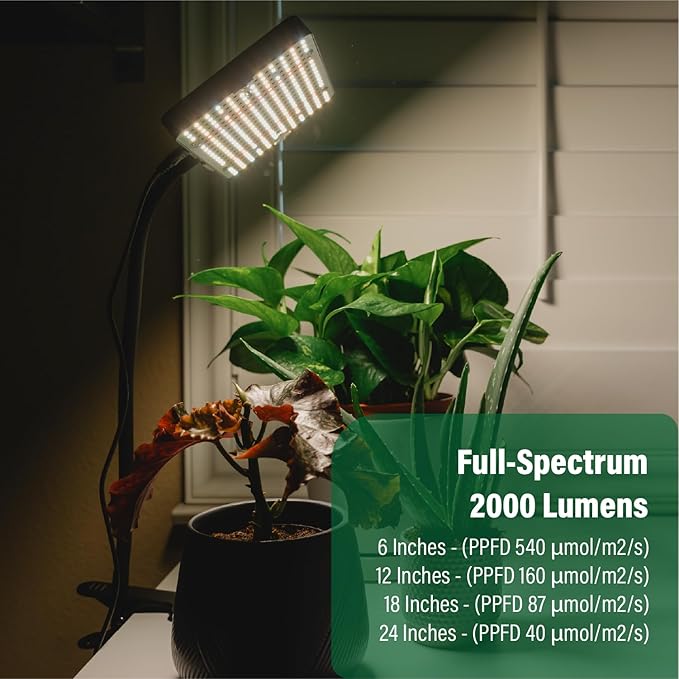 Humboldts Secret Clip On LED Grow Light for Indoor Plants Full Spectrum w/Warm, White, & UV-IR Lights | 200W Intensity & Timer | for Tables, Desks, & More | Plant Light for Indoor Plants, Herbs, Etc