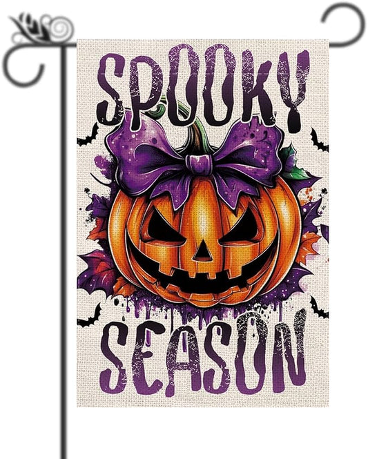 Halloween Garden Flag Pumpkin Spooky Season Vertical Double Sided Flags for Holiday Farmhouse Patio Yard Outdoor Party Decor Decorations Gifts - 12.5 x 18 Inch