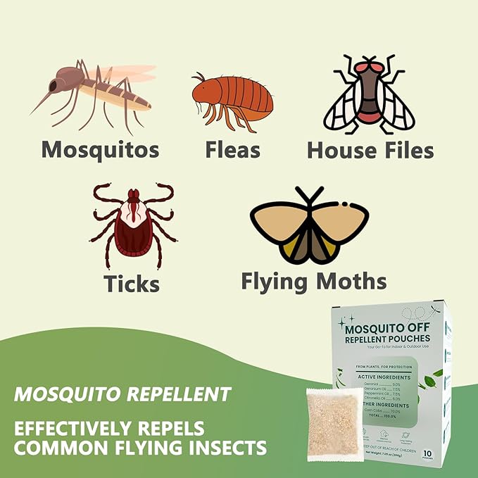 Mosquito Repellent Outdoor Patio Indoor Plant-Based Mosquito Deterrent Pouches 10 Pouches Long-Lasting Mosquito Control for Home Camping Hiking