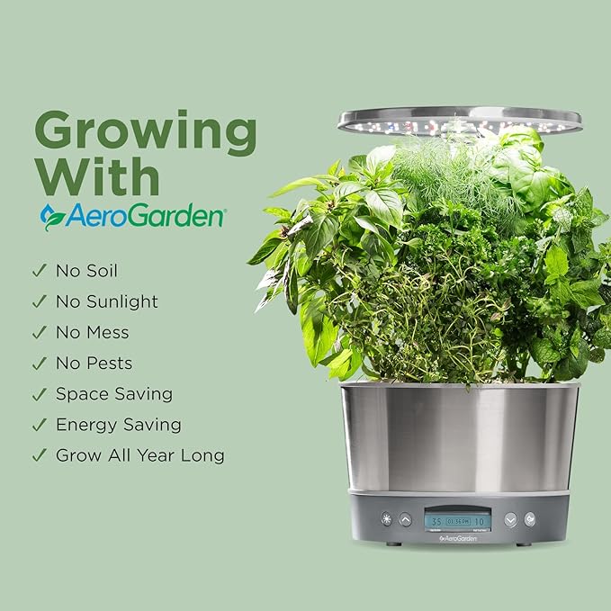 AeroGarden Harvest Elite 360 Indoor Garden Hydroponic System with LED Grow Light and Herb Kit, Holds up to 6 Pods, White