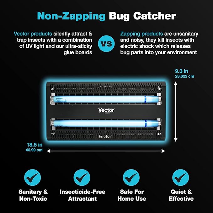 Catchmaster Vector 30, UV Light Fly Traps Indoor for Home, Electric Gnat Traps for House Indoor, Shatterproof Bulbs UV Lamp Fly, Insect & Mosquito Killer, Silent Bug Light for Kitchen, Shed, Garage